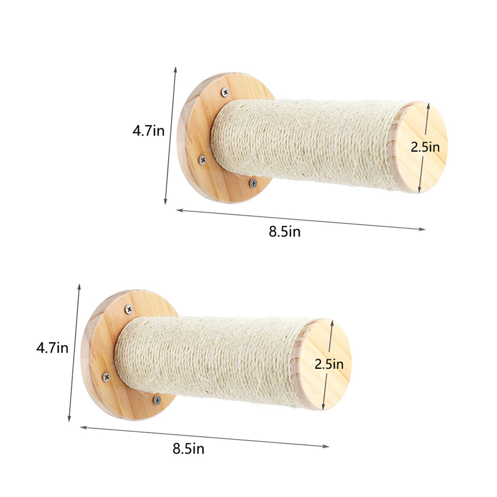 Wall Mounted Cat Climbing Shelf with Sisal Scratching Post – Four Step Stairway Platform Tree Gym Furniture for Active Indoor Cats.