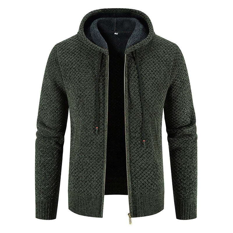 Men's Hooded Knit Cardigan Jacket - Korean Style Winter Sweater Coat with Slim Fit Streetwear Appeal