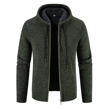 Men's Hooded Knit Cardigan Jacket - Korean Style Winter Sweater Coat with Slim Fit Streetwear Appeal