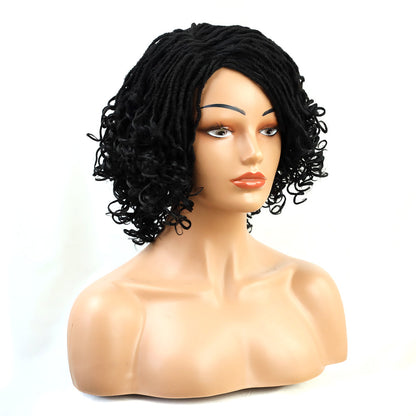 Braided Afro Bob Wig – 10 Inch Synthetic Dreadlock Short Curly Wig for Black Women Cosplay and Daily Fashion