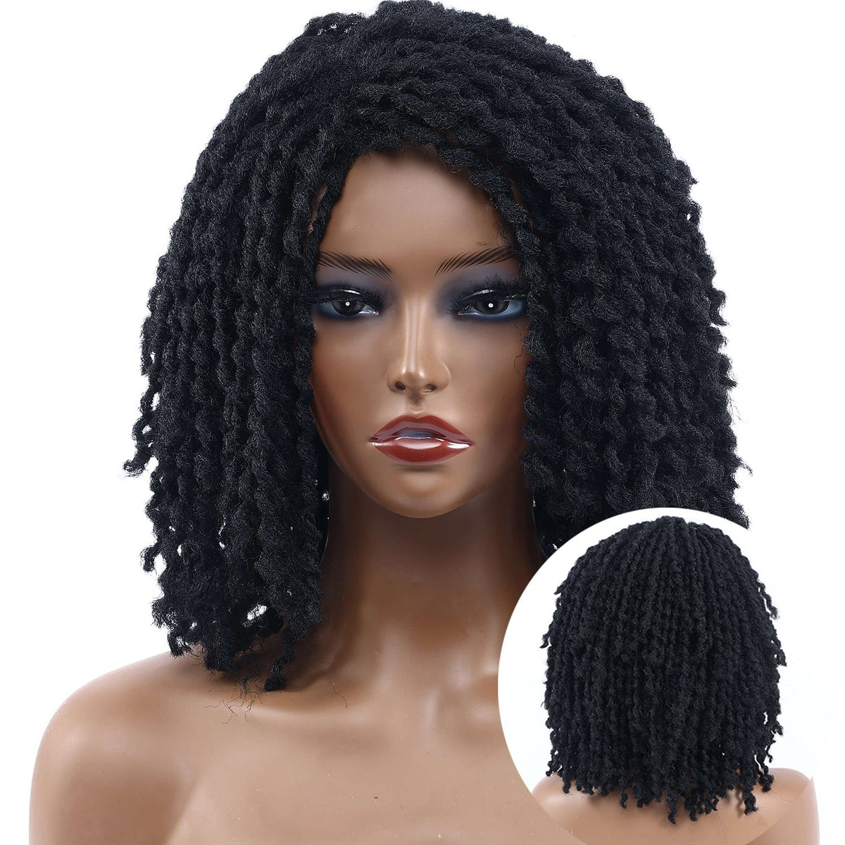 Braided Afro Bob Wig – 10 Inch Synthetic Dreadlock Short Curly Wig for Black Women Cosplay and Daily Fashion