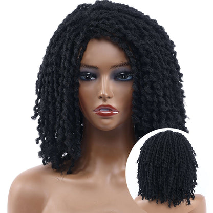 Braided Afro Bob Wig – 10 Inch Synthetic Dreadlock Short Curly Wig for Black Women Cosplay and Daily Fashion