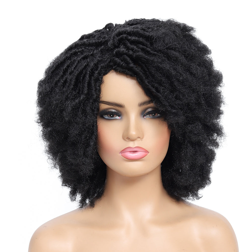 Braided Afro Bob Wig – 10 Inch Synthetic Dreadlock Short Curly Wig for Black Women Cosplay and Daily Fashion