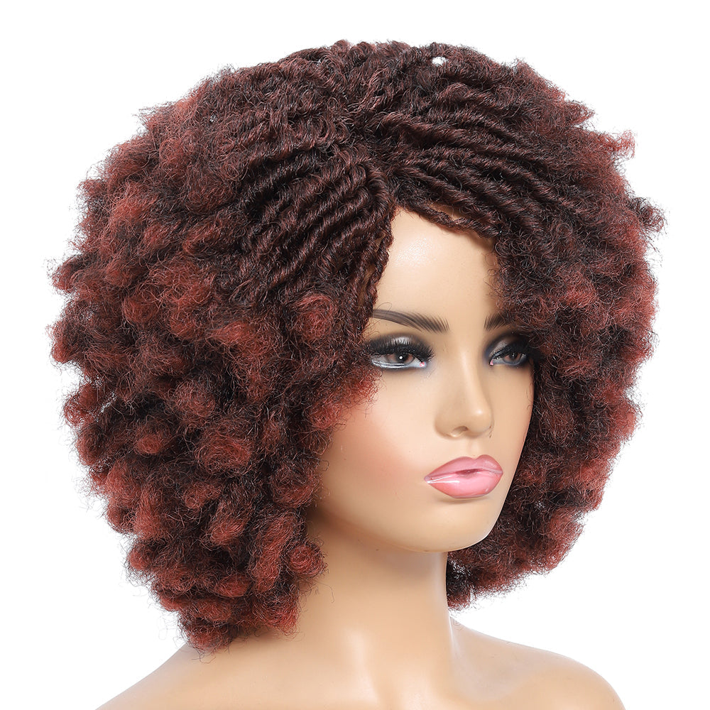 Braided Afro Bob Wig – 10 Inch Synthetic Dreadlock Short Curly Wig for Black Women Cosplay and Daily Fashion