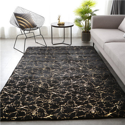 Soft Faux Rabbit Fur Area Rug – Crack Gold Foil Design Fluffy Bedside Carpet for Living Room, Bedroom & Kids’ Play Area