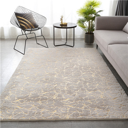 Soft Faux Rabbit Fur Area Rug – Crack Gold Foil Design Fluffy Bedside Carpet for Living Room, Bedroom & Kids’ Play Area