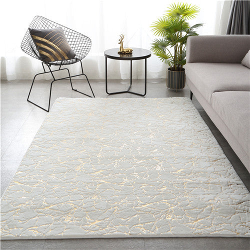 Soft Faux Rabbit Fur Area Rug – Crack Gold Foil Design Fluffy Bedside Carpet for Living Room, Bedroom & Kids’ Play Area