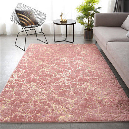Soft Faux Rabbit Fur Area Rug – Crack Gold Foil Design Fluffy Bedside Carpet for Living Room, Bedroom & Kids’ Play Area