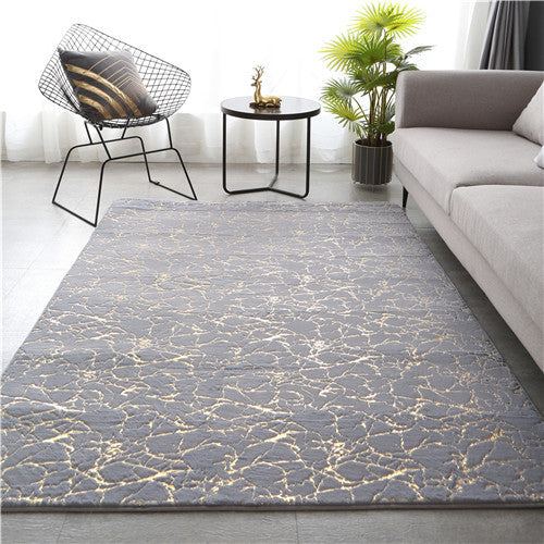 Soft Faux Rabbit Fur Area Rug – Crack Gold Foil Design Fluffy Bedside Carpet for Living Room, Bedroom & Kids’ Play Area