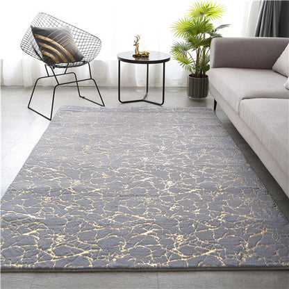 Soft Faux Rabbit Fur Area Rug – Crack Gold Foil Design Fluffy Bedside Carpet for Living Room, Bedroom & Kids’ Play Area
