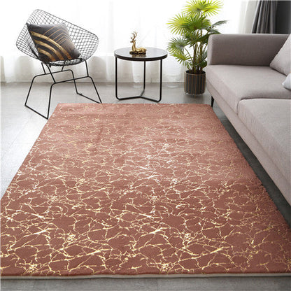 Soft Faux Rabbit Fur Area Rug – Crack Gold Foil Design Fluffy Bedside Carpet for Living Room, Bedroom & Kids’ Play Area