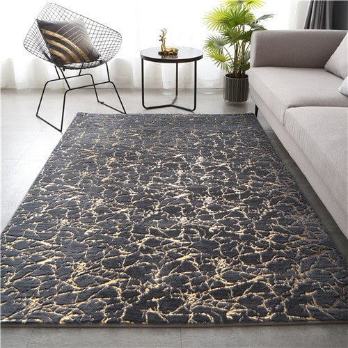 Soft Faux Rabbit Fur Area Rug – Crack Gold Foil Design Fluffy Bedside Carpet for Living Room, Bedroom & Kids’ Play Area