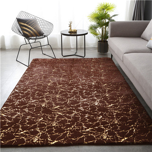 Soft Faux Rabbit Fur Area Rug – Crack Gold Foil Design Fluffy Bedside Carpet for Living Room, Bedroom & Kids’ Play Area