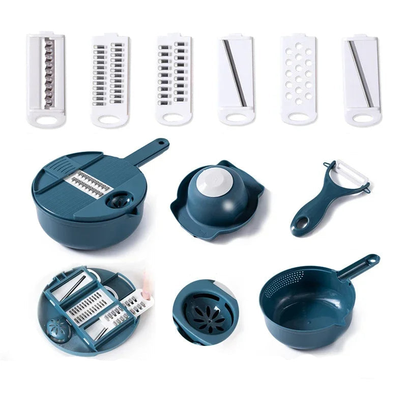 Multifunctional Vegetable Cutter – 12-in-1 Chopper and Shredder for Efficient Meal Prep