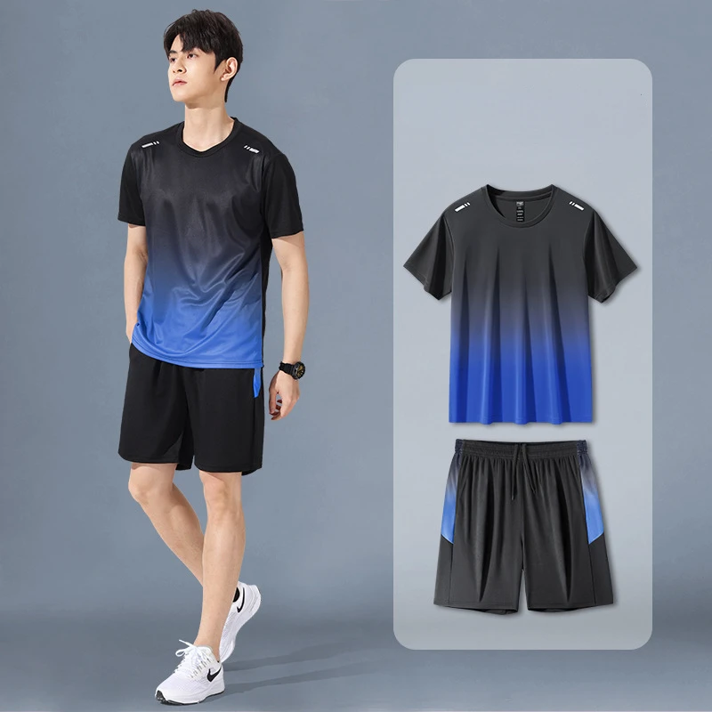 Breathable Shortsleeve Ice Silk Men’s Sportswear Set – Quick-Dry, Sweat-Wicking Running Outfit for Summer, Basketball & Fitness