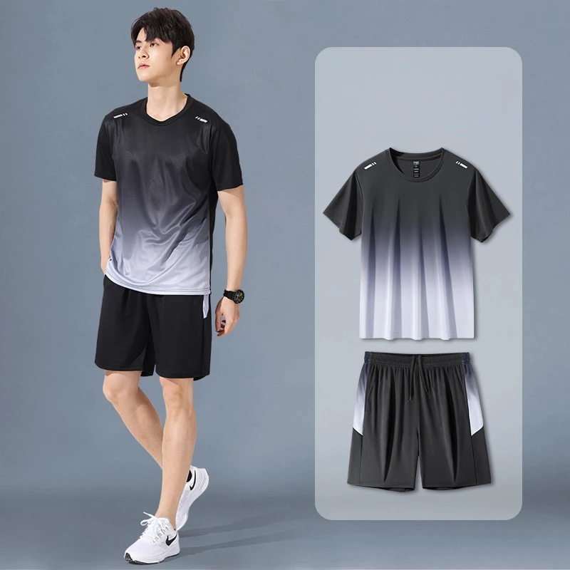 Breathable Shortsleeve Ice Silk Men’s Sportswear Set – Quick-Dry, Sweat-Wicking Running Outfit for Summer, Basketball & Fitness