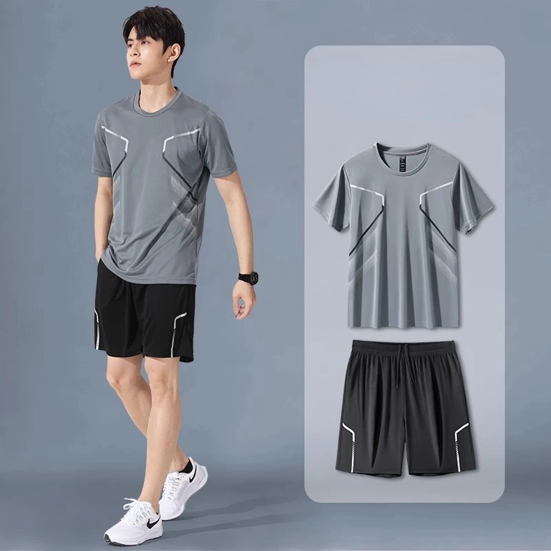 Breathable Shortsleeve Ice Silk Men’s Sportswear Set – Quick-Dry, Sweat-Wicking Running Outfit for Summer, Basketball & Fitness