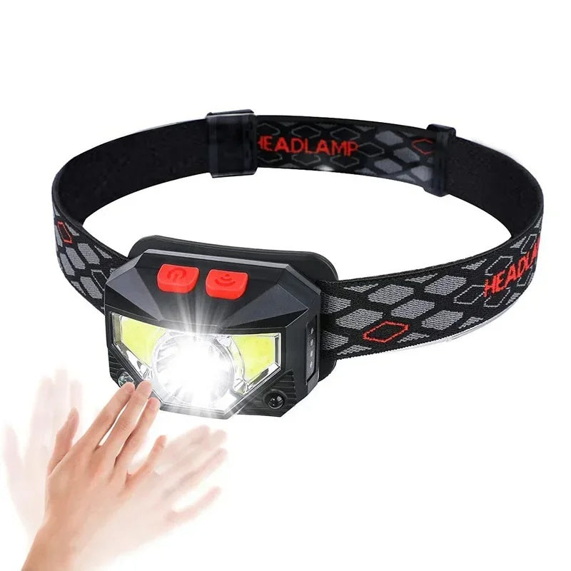 USB Rechargeable LED Headlamp – Bright Sensor-Activated Head Torch for Fishing, Hiking, Emergency Search, or Camping Adventure Use