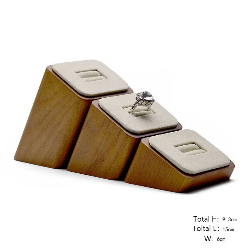 Wooden Ring Display Stand – 3-Piece Solid Wood Wedding Set Showcases Jewelry Elegantly with Rustic Charm and Timeless Appeal