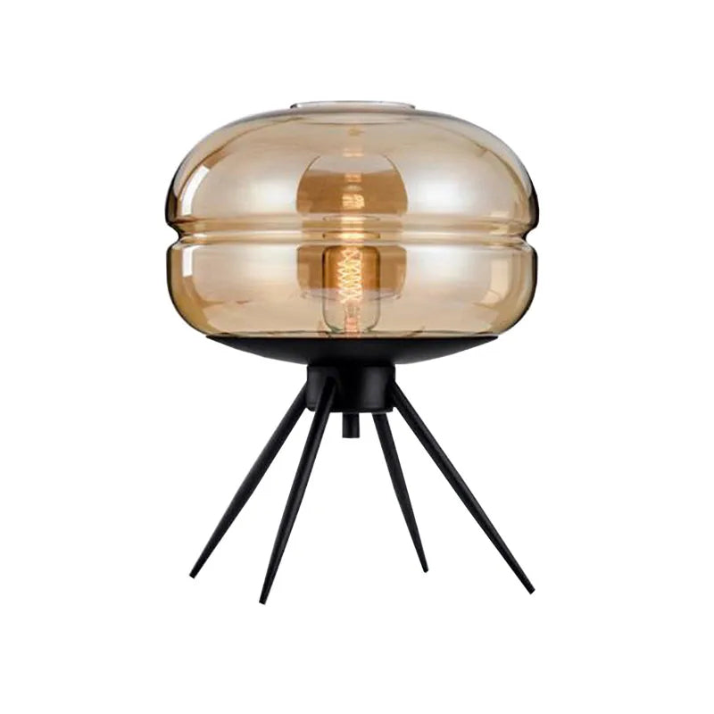 Blue Glass Table Lamp - Artistic E27 Desk Light with Hardware Shelf, Modern Bedroom or Living Room Creative Decor Accent