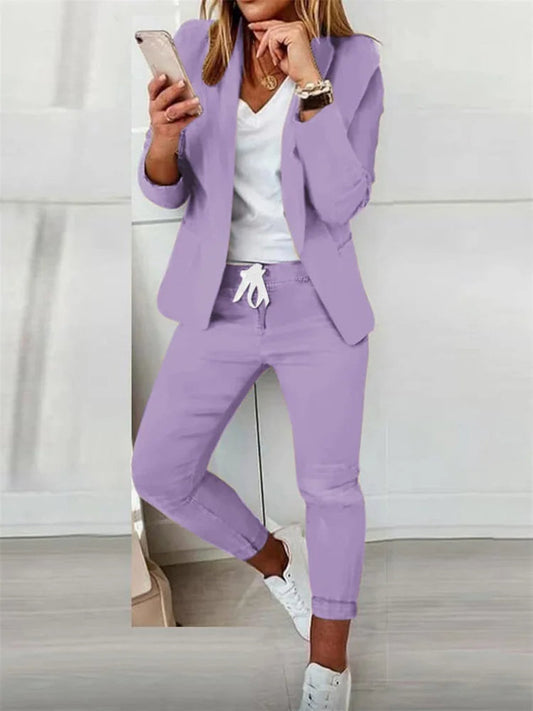 Women’s Two-Piece Lace-Up Office Set – Elegant Matching Suit with Tie Top and Pants for Business Chic Looks