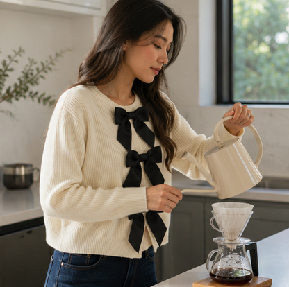 Women's Bow Knit Cardigan - Single Breasted Long Sleeve Sweater for Autumn Fashion and Everyday Elegance
