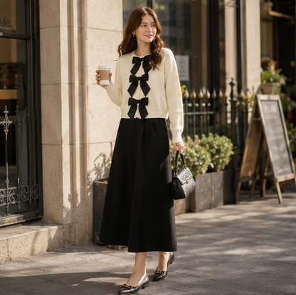 Women's Bow Knit Cardigan - Single Breasted Long Sleeve Sweater for Autumn Fashion and Everyday Elegance