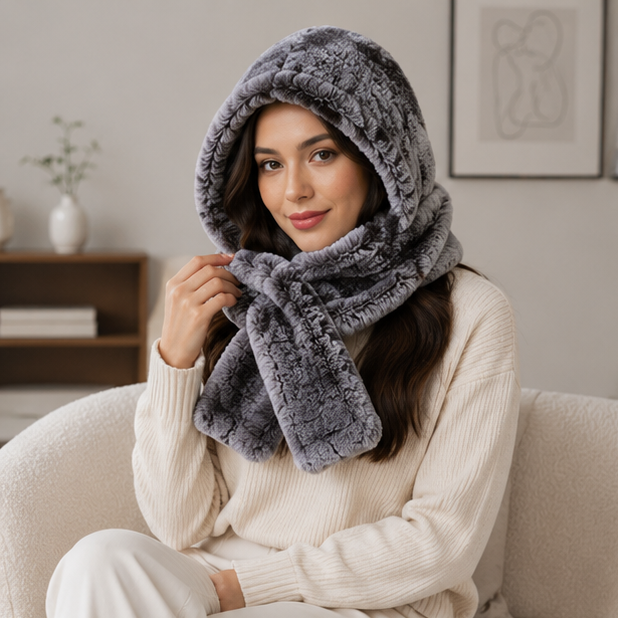 Women's Rex Rabbit Fur Hat Scarf - Luxury Winter Hooded Knit Set for Ultimate Warmth and Elegant Fashion