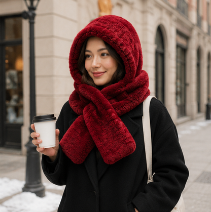 Women's Rex Rabbit Fur Hat Scarf - Luxury Winter Hooded Knit Set for Ultimate Warmth and Elegant Fashion