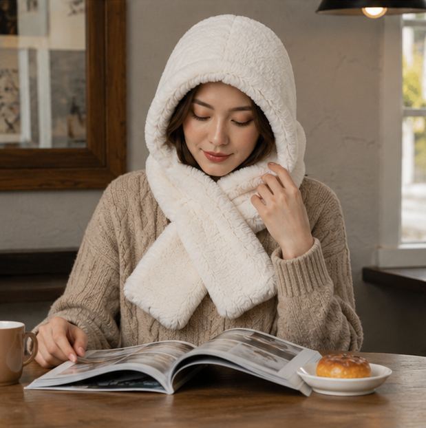 Women's Rex Rabbit Fur Hat Scarf - Luxury Winter Hooded Knit Set for Ultimate Warmth and Elegant Fashion