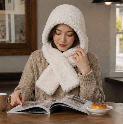 Women's Rex Rabbit Fur Hat Scarf - Luxury Winter Hooded Knit Set for Ultimate Warmth and Elegant Fashion