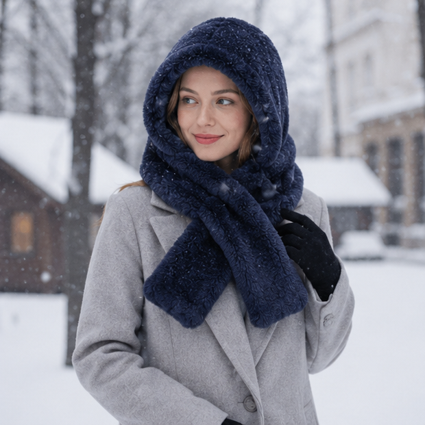 Women's Rex Rabbit Fur Hat Scarf - Luxury Winter Hooded Knit Set for Ultimate Warmth and Elegant Fashion