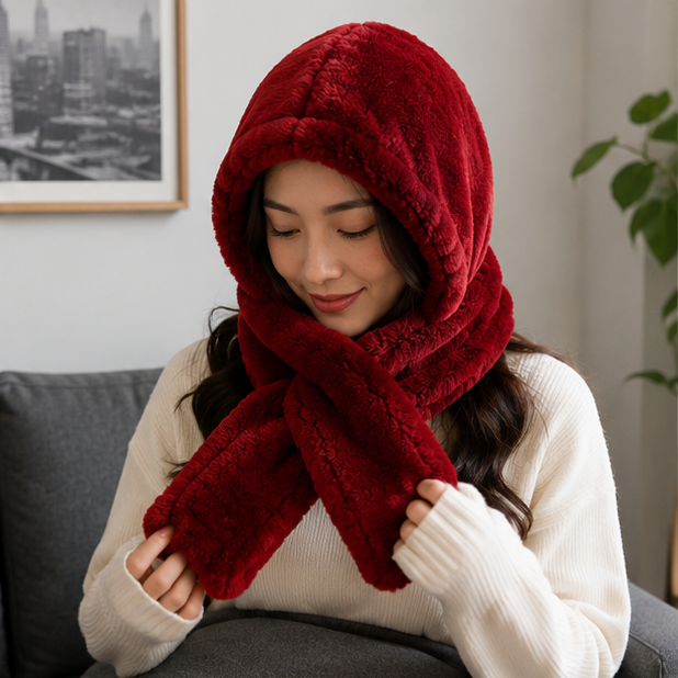 Women's Rex Rabbit Fur Hat Scarf - Luxury Winter Hooded Knit Set for Ultimate Warmth and Elegant Fashion