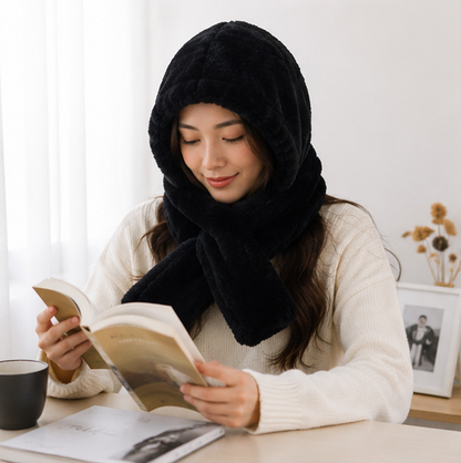 Women's Rex Rabbit Fur Hat Scarf - Luxury Winter Hooded Knit Set for Ultimate Warmth and Elegant Fashion