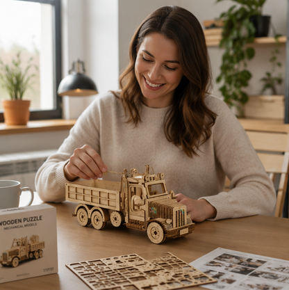 Wooden Vehicle Puzzle Set - 3D DIY Truck Sports Car Model Kit with Movable Parts, Educational Toy Gift for Kids and Adults