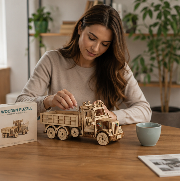Wooden Vehicle Puzzle Set - 3D DIY Truck Sports Car Model Kit with Movable Parts, Educational Toy Gift for Kids and Adults