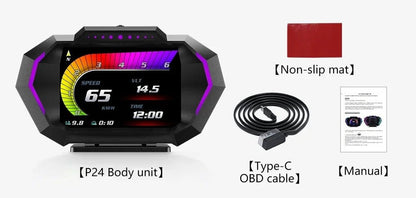 Advanced Digital Car Head-Up Crystal Display Speedometer – Dual OBD2+GPS System with Alarm, Turbo Pressure, Speedometer & Slope Indicator for Ultimate Driving Control