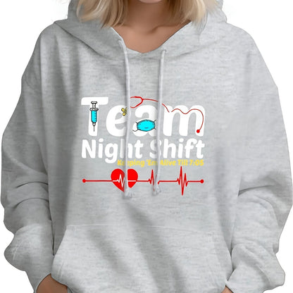 Women’s Night Shift Nurse Hoodie – Casual Long Sleeve Medical Graphic Sweatshirt for RN, LPN and CNA Staff