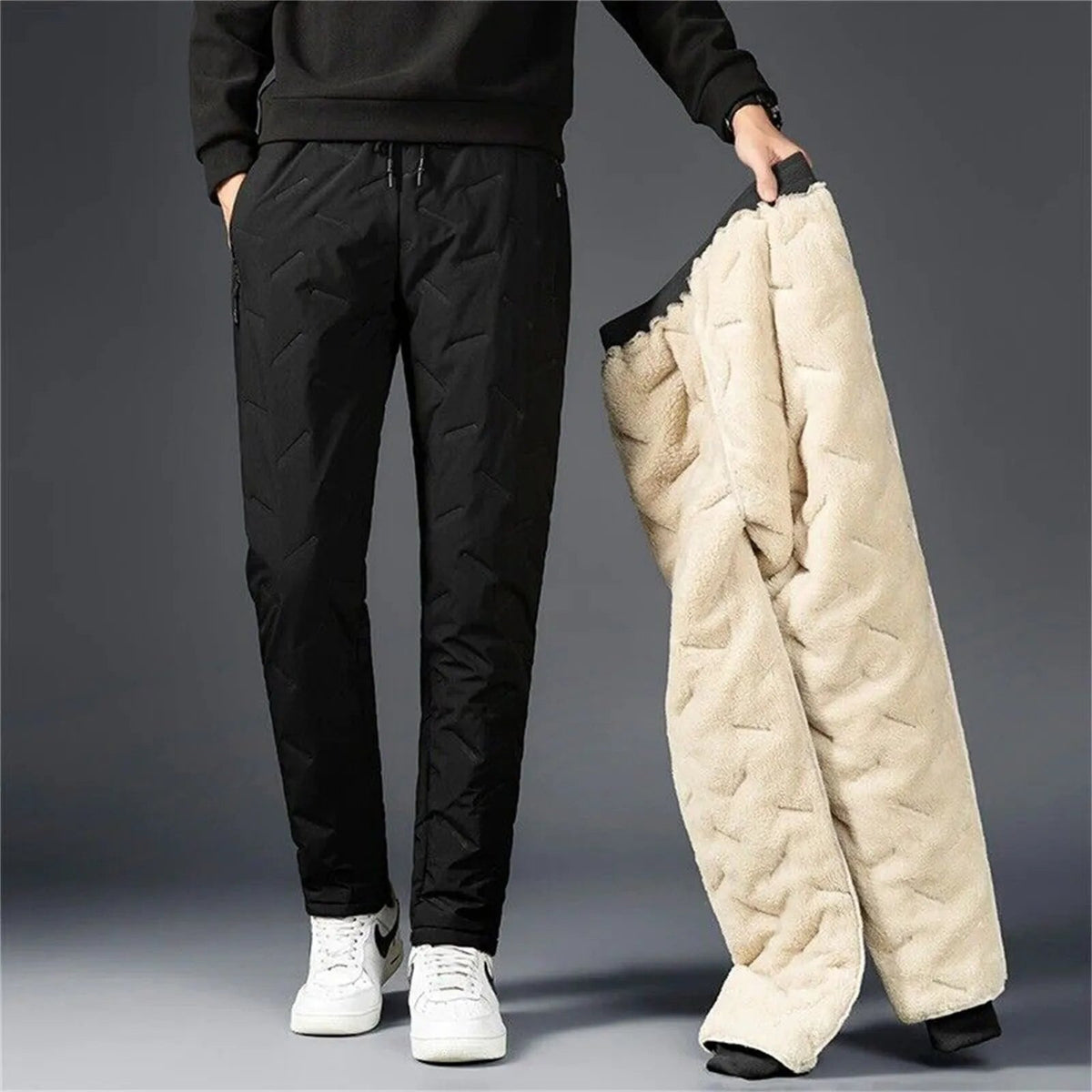 Men’s Fleece-Lined Winter Sweatpants – Waterproof Thick Joggers for Ski, Snow & Outdoor Comfort