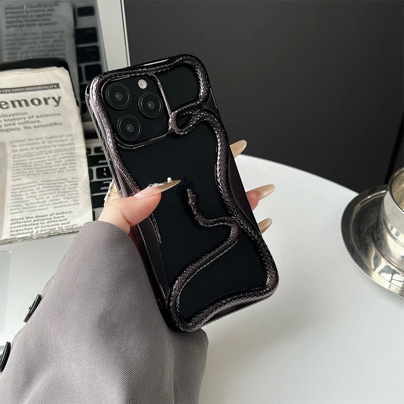 Electroplated Hollow Snake Phone Case – Shockproof Soft TPU Cover for iPhone