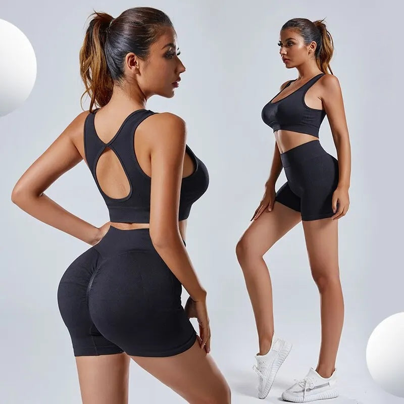 Acid Wash Workout Vest and Shorts Set for Women – 2-Piece Butt-Lifting High-Waist Shorts & Crop Top for Sculpted Curves