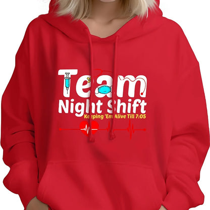 Women’s Night Shift Nurse Hoodie – Casual Long Sleeve Medical Graphic Sweatshirt for RN, LPN and CNA Staff