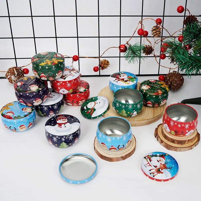 Christmas Candle Round Tin Box – Perfect for Candy, Party Decor, or DIY Handmade Candles – Metal Container with Lid (2.2oz)