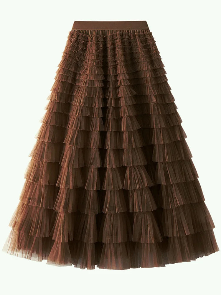 Layered High Waist Ruffles Pink Tulle Skirt – Vintage-Inspired Maxi Skirt for Romantic, Feminine Outfits Anytime