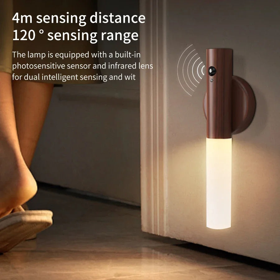 Wood Grain Motion Sensor Night Light with Magnetic Base
