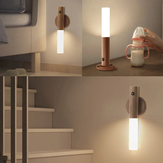 Wood Grain Motion Sensor Night Light with Magnetic Base