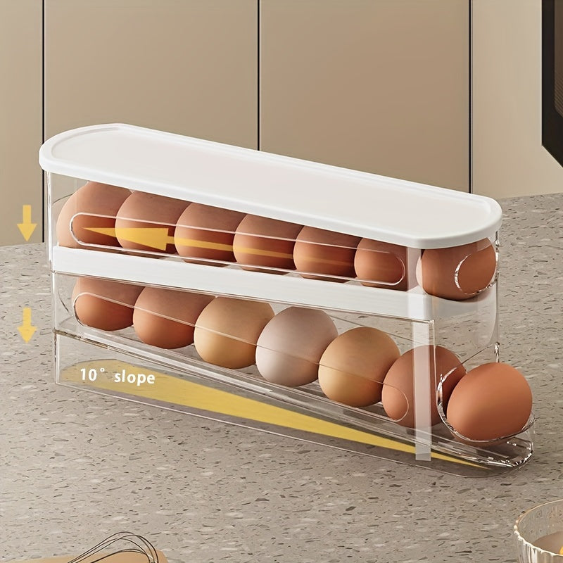 Double-Layer Rolling Egg Storage Box – Durable Space-Saving Fridge Organizer for Neat Egg Access and Easy Clean Kitchen Organization