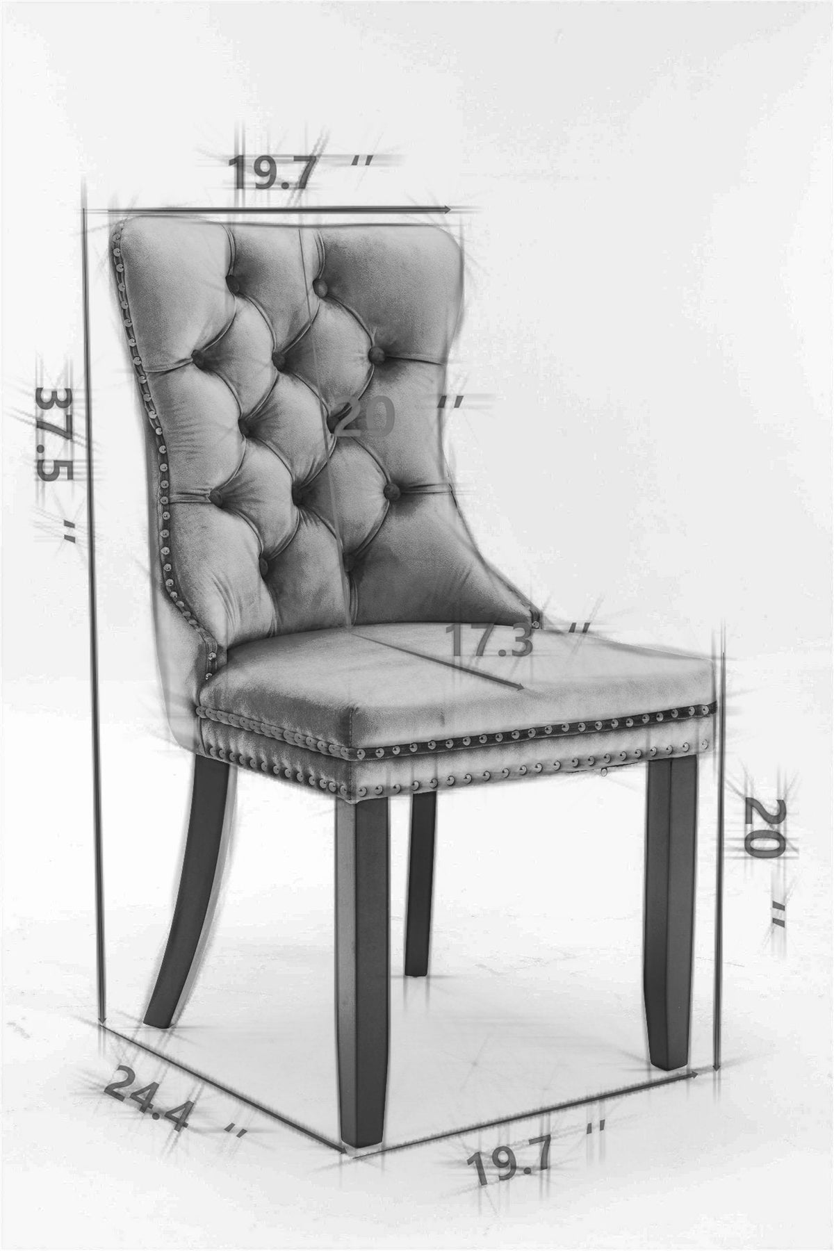 Elegant Velvet Dining Chair - Solid Wood Chair with Velvet Cushion, Gold-plated Stainless Steel Chair Legs, and Nail Head Decoration, 2pcs Set