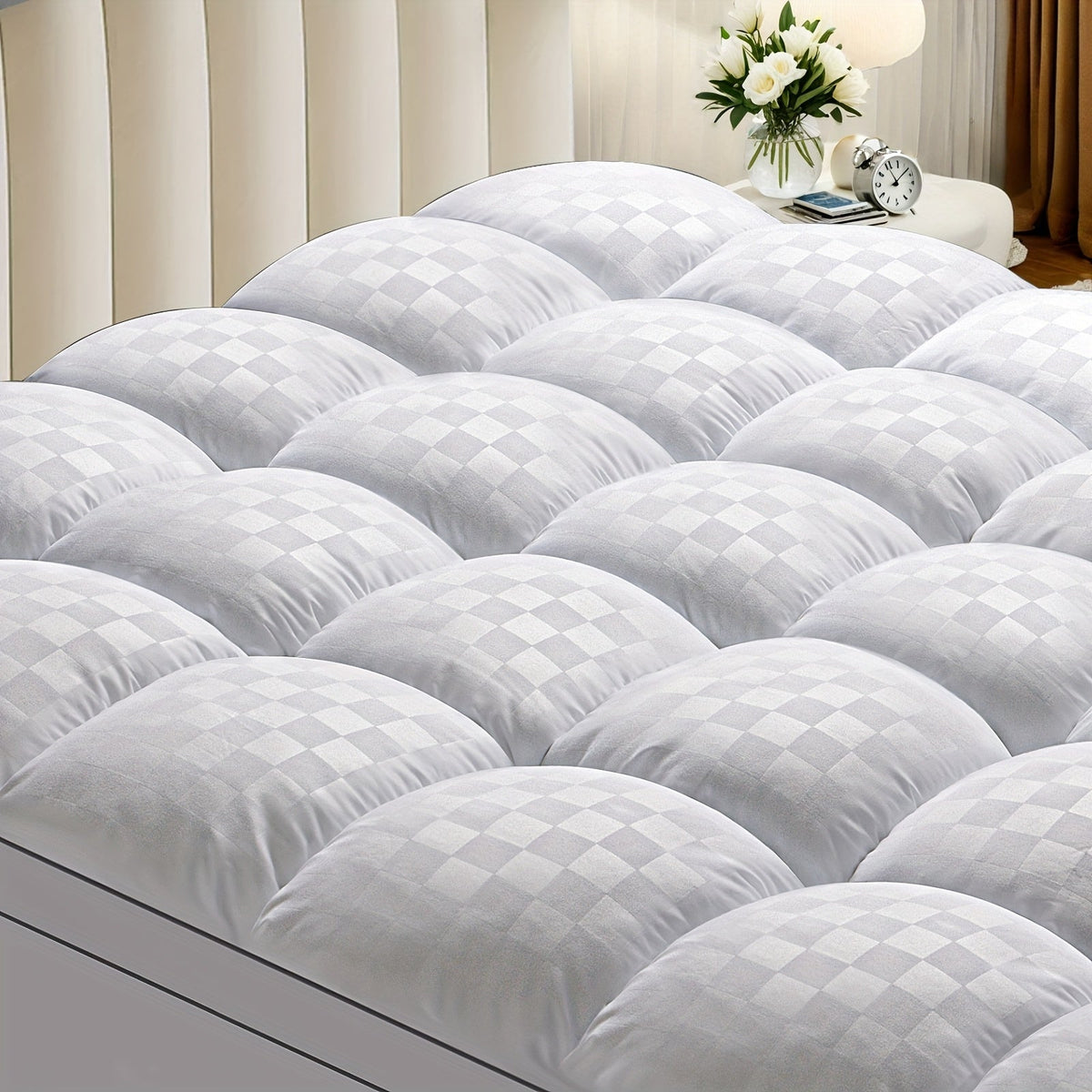 Extra Thick Quilted Mattress Topper – Luxuriously Soft Cooling Pad with Diamond Pattern, Fits 8-21" Mattresses, Perfect for Bedroom Comfort
