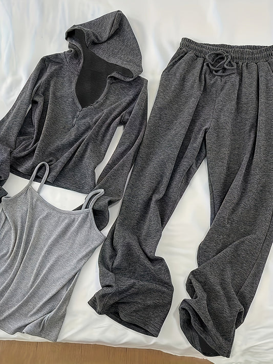 Women’s Hooded Sweatshirt Spring Collection –  Jacket with Wide-Leg Pants Set for Effortless Street Style